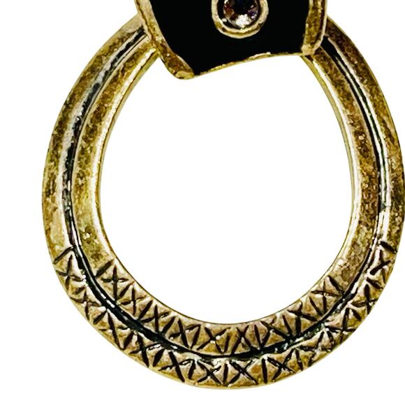 Vintage Chicos Earrings Designer Gold Tone Black Enamel Yellow Clear Stones - Picture 3 of 6